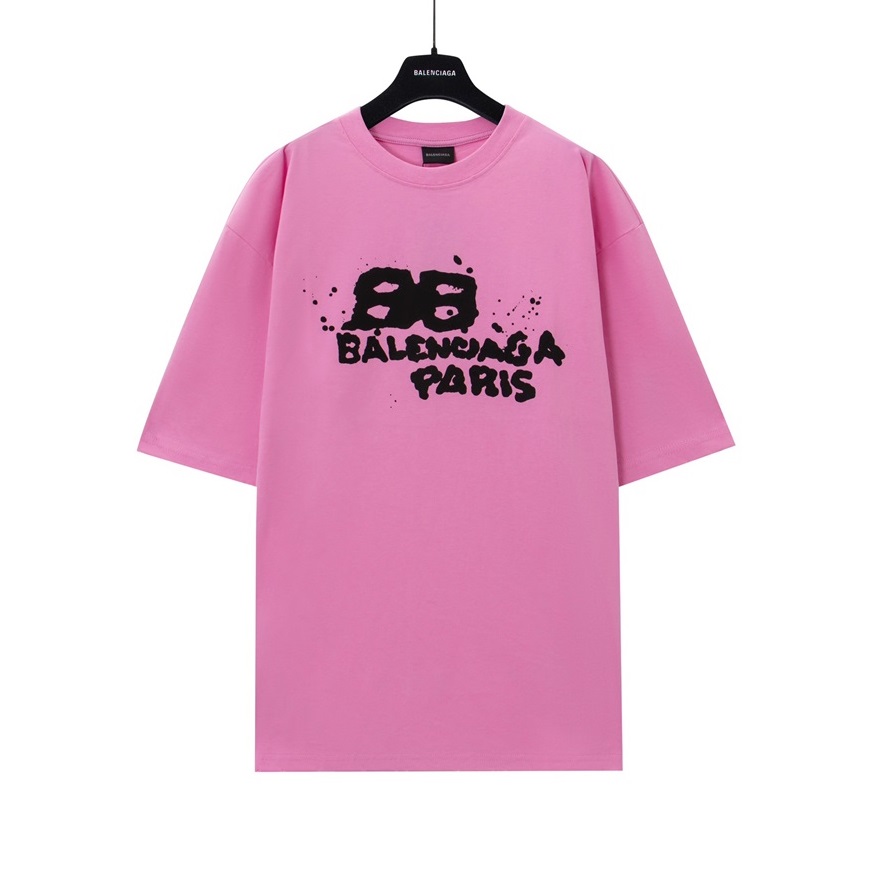 バレンシアガメンズピンククルーネック半袖Tシャツa399