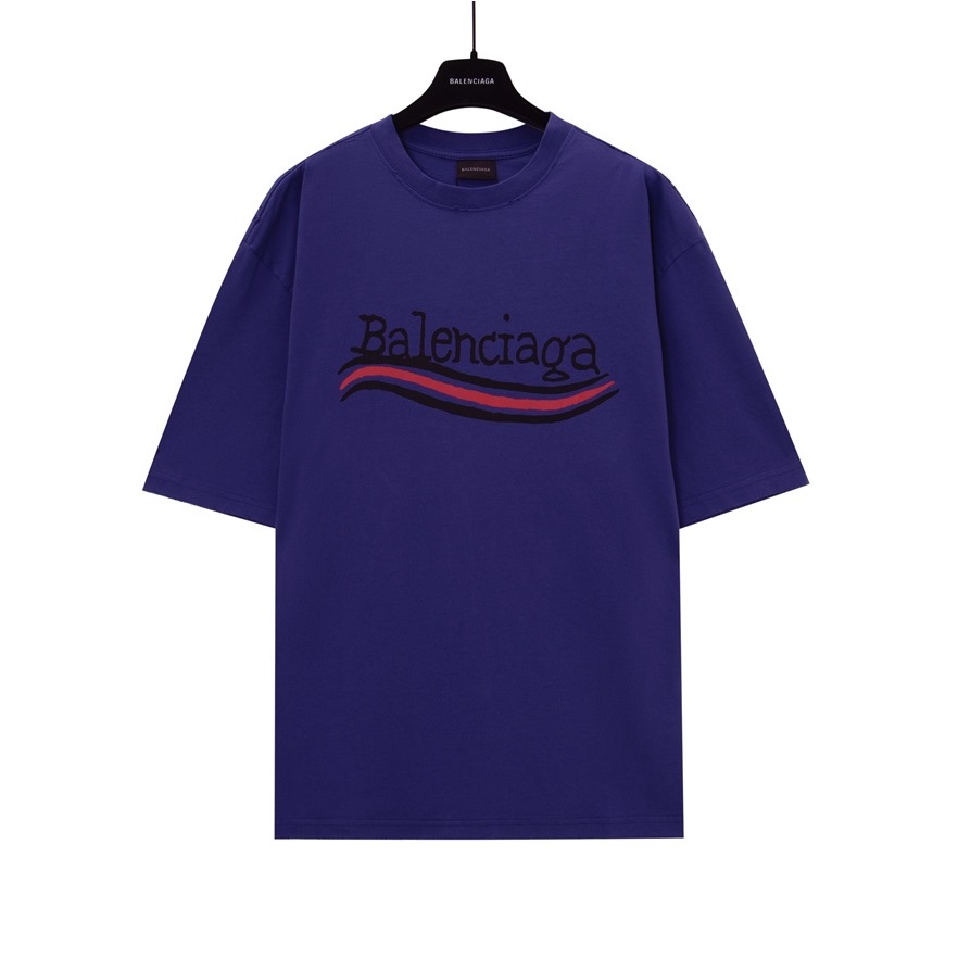 バレンシアガメンズパープルクルーネック半袖Tシャツa400