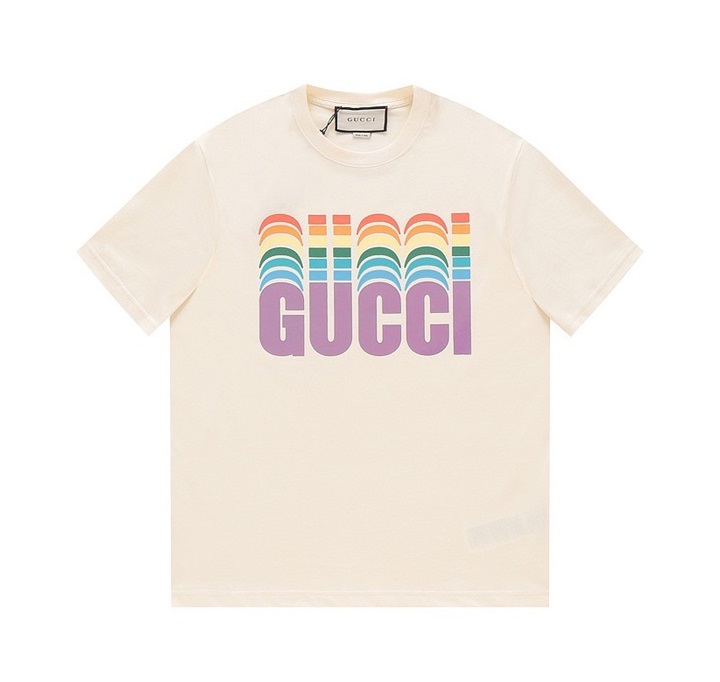 グッチユニセックスアイボリークルーネック半袖Tシャツu696