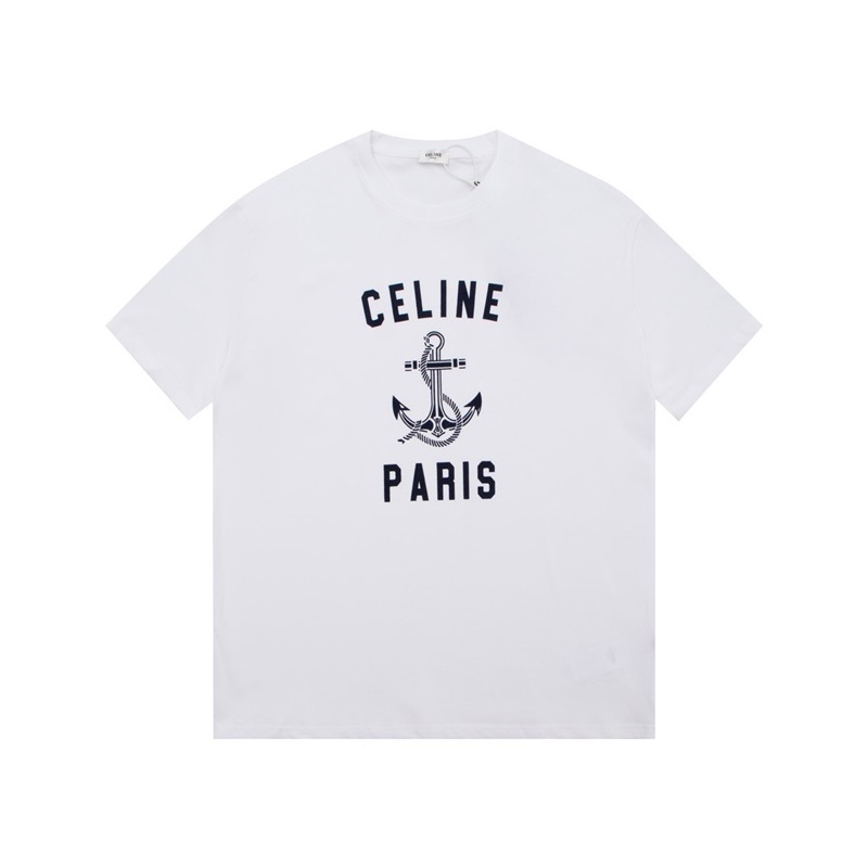 セリーヌメンズホワイトクルーネック半袖Tシャツe155