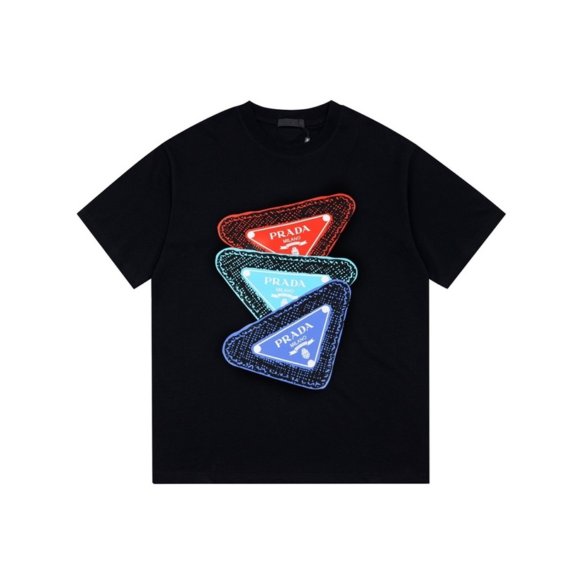 プラダメンズクルーネックブラック半袖Tシャツr517