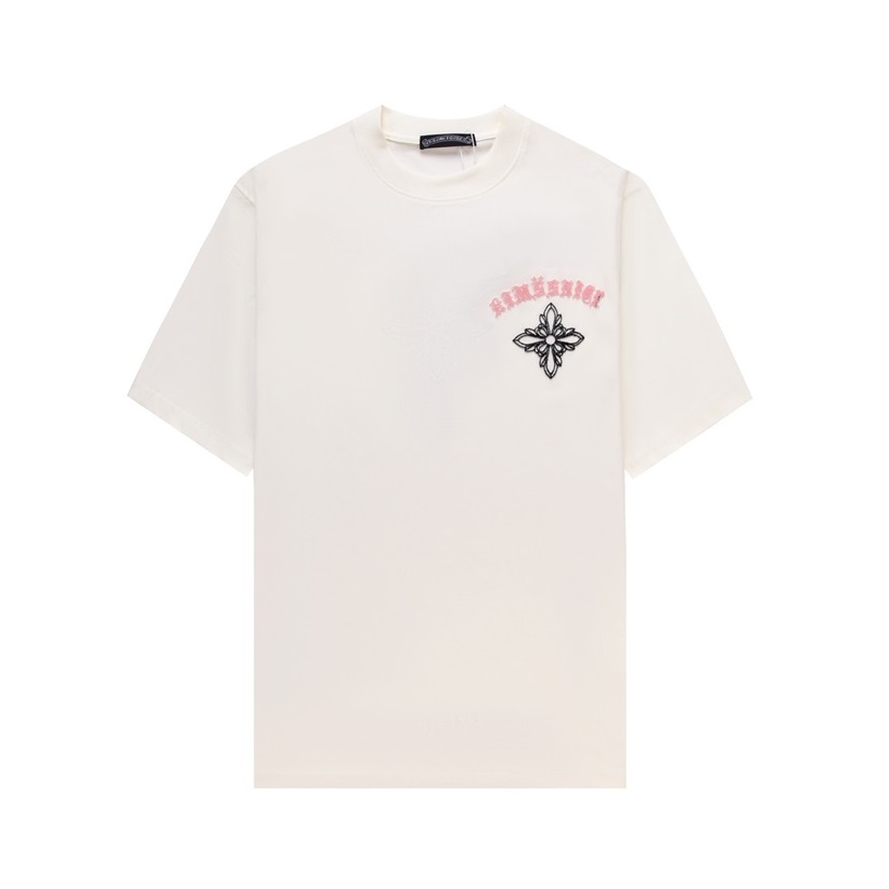 クロムハーツメンズアイボリークルーネック半袖Tシャツh144