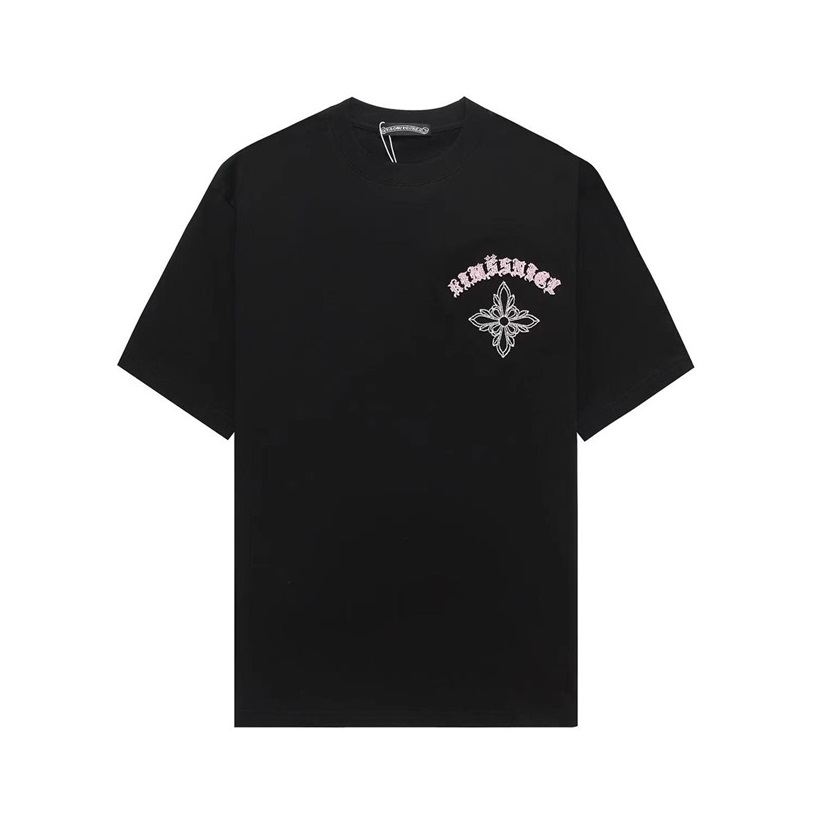 クロムハーツメンズブラッククルーネック半袖Tシャツh145