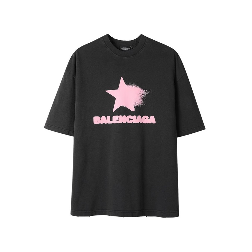 バレンシアガメンズブラッククルーネック半袖Tシャツa416