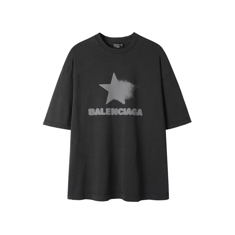バレンシアガメンズブラッククルーネック半袖Tシャツa417