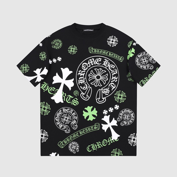 クロムハーツメンズブラッククルーネック半袖Tシャツh146