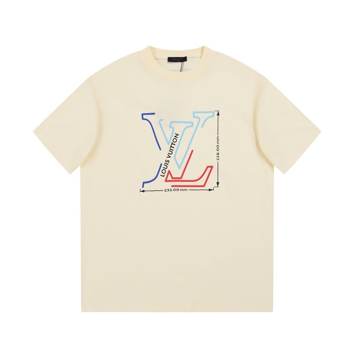 ルイヴィトンメンズアイボリークルーネック半袖Tシャツv1062