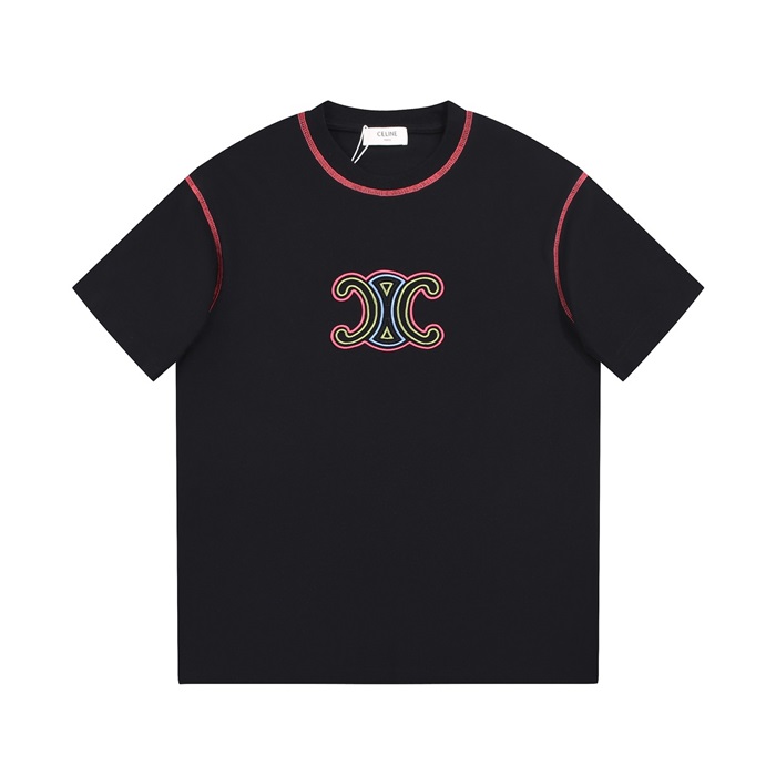 セリーヌメンズクルーネックブラック半袖Tシャツe158