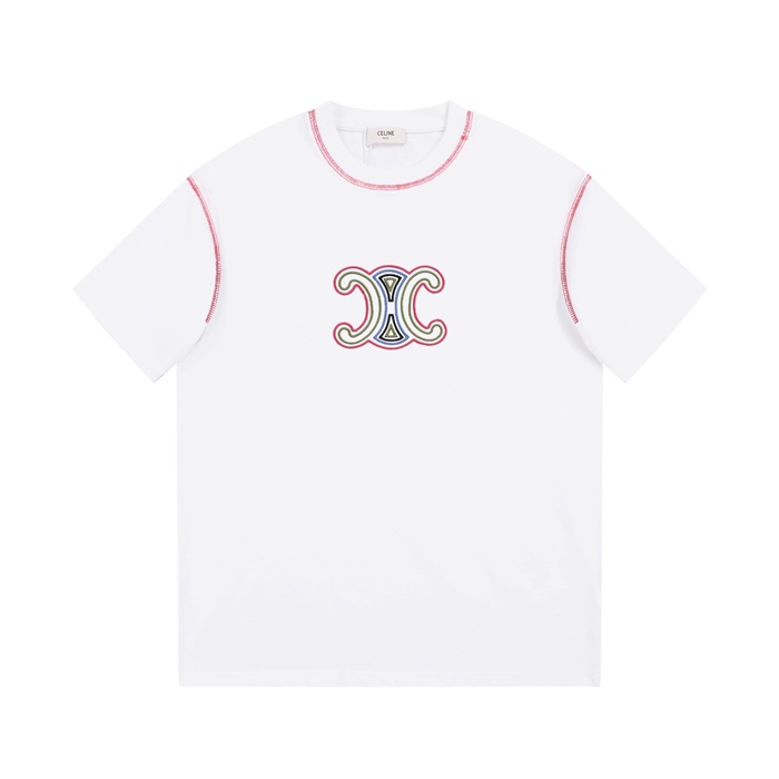 セリーヌメンズクルーネックホワイト半袖Tシャツe159