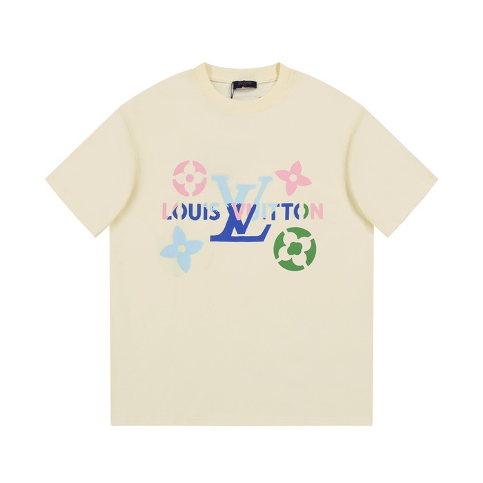 ルイヴィトンメンズアイボリークルーネック半袖Tシャツv1066