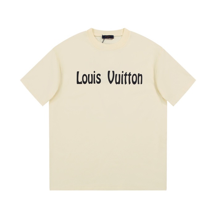 ルイヴィトンメンズアイボリークルーネック半袖Tシャツv1071