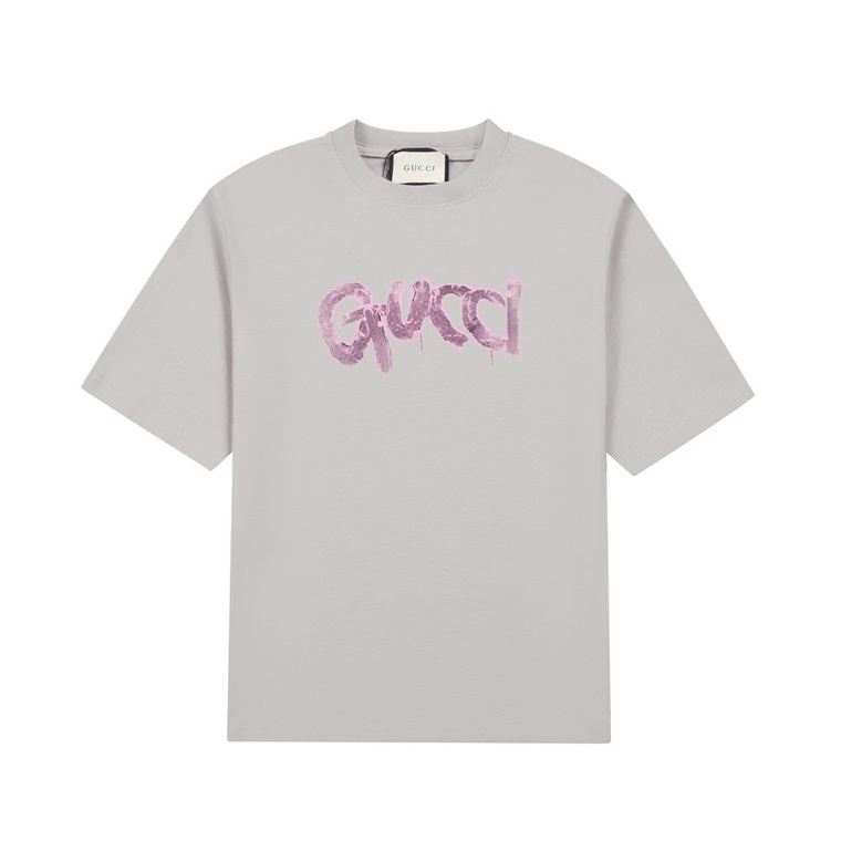 グッチユニセックスグレークルーネック半袖Tシャツu711