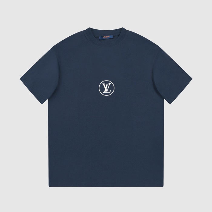 ルイヴィトンメンズネイビークルーネック半袖Tシャツv1085