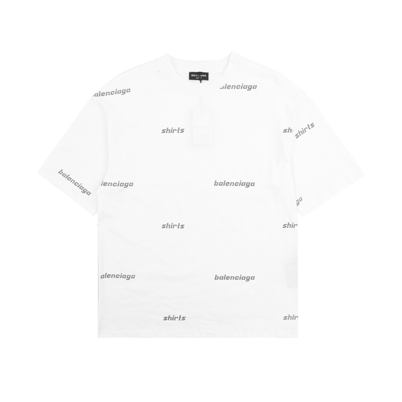 バレンシアガメンズホワイトクルーネック半袖Tシャツa426