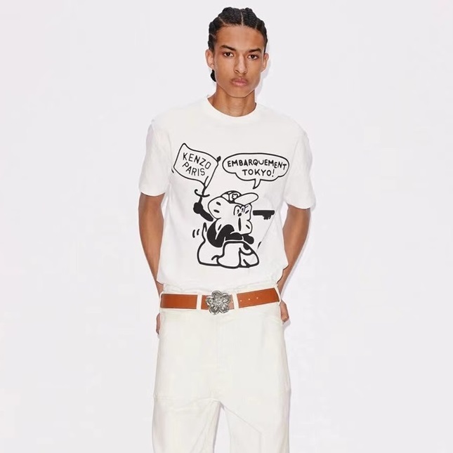 ケンゾーユニセックスホワイトクルーネック半袖Tシャツn222