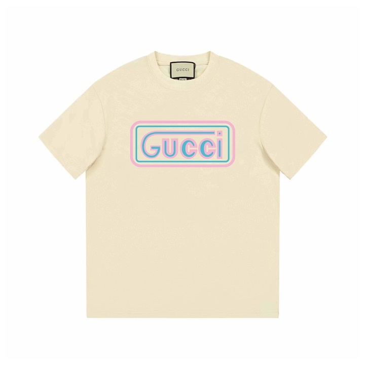 グッチユニセックスアイボリークルーネック半袖Tシャツu720