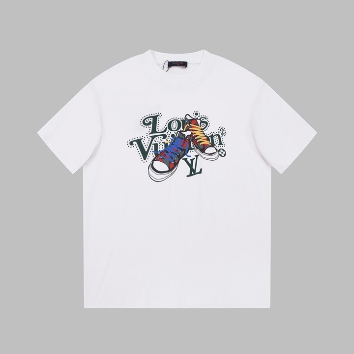 ルイヴィトンメンズホワイトクルーネック半袖Tシャツv1098