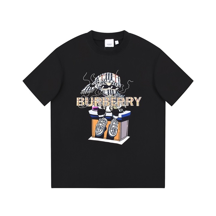バーバリーメンズブラッククルーネック半袖Tシャツu194