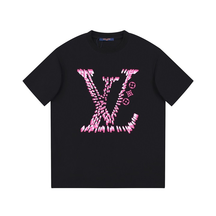 ルイヴィトンメンズブラッククルーネック半袖Tシャツv1106