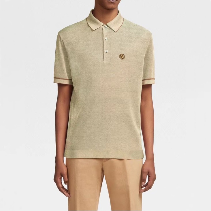 エルメネジルドゼニアメンズベージュポロ半袖Tシャツe94