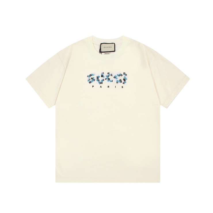 グッチユニセックスアイボリークルーネック半袖Tシャツu724