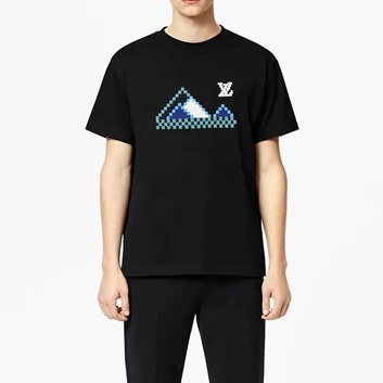 ルイヴィトンメンズブラッククルーネック半袖Tシャツv1133