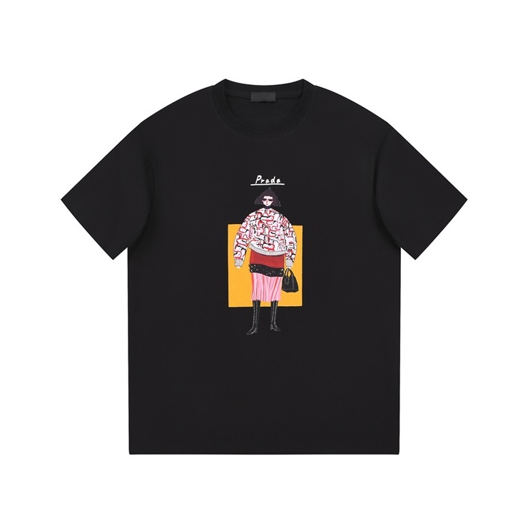 プラダメンズクルーネックブラック半袖Tシャツr536