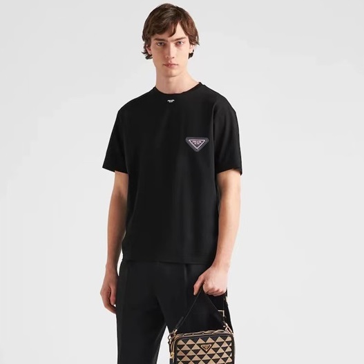 プラダメンズクルーネックブラック半袖Tシャツr538