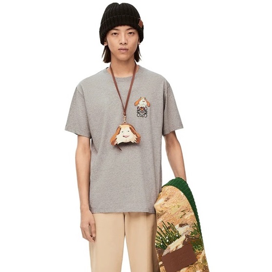 ロエベユニセックスイニシャルグレー半袖Tシャツe725