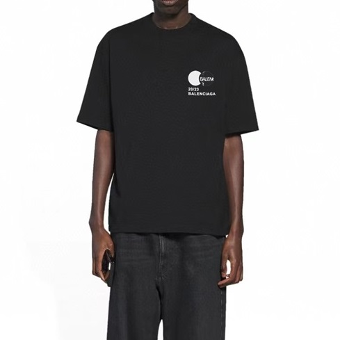 バレンシアガメンズブラッククルーネック半袖Tシャツa453