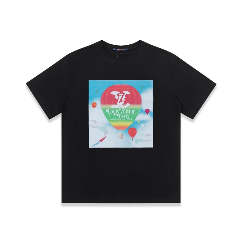 ルイヴィトンメンズブラッククルーネック半袖Tシャツv1138