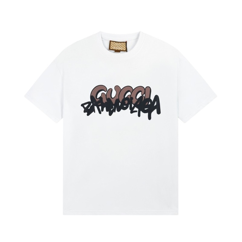 グッチユニセックスホワイトクルーネック半袖Tシャツu736