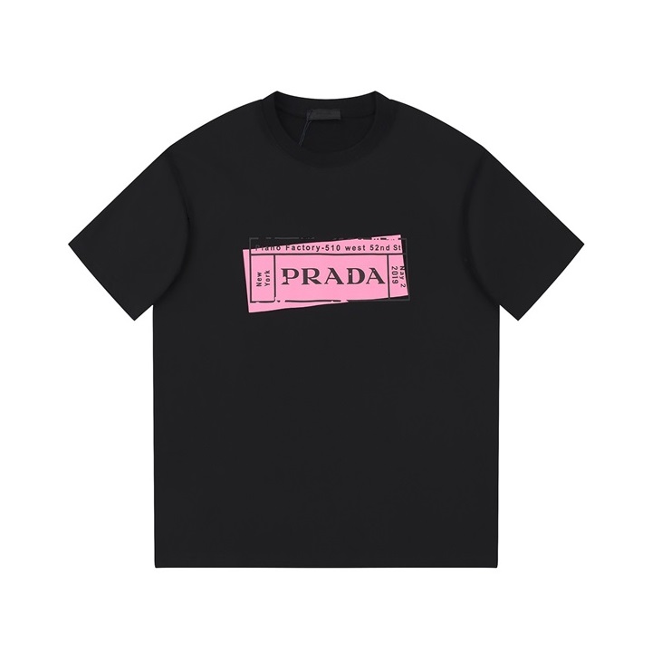 プラダメンズクルーネックブラック半袖Tシャツr543