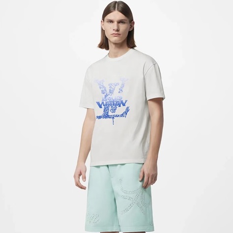 ルイヴィトンメンズホワイトクルーネック半袖Tシャツv1151