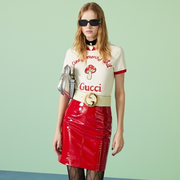 グッチレディースホワイトクルーネック半袖Tシャツu739