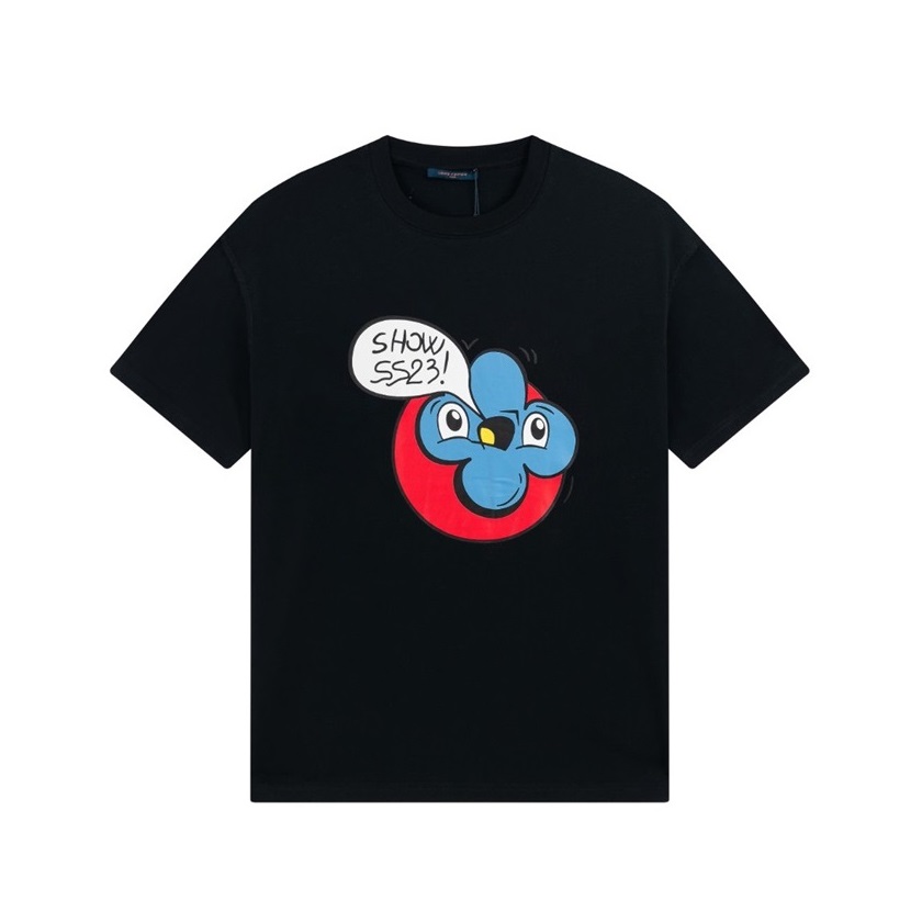 ルイヴィトンメンズブラッククルーネック半袖Tシャツv1164