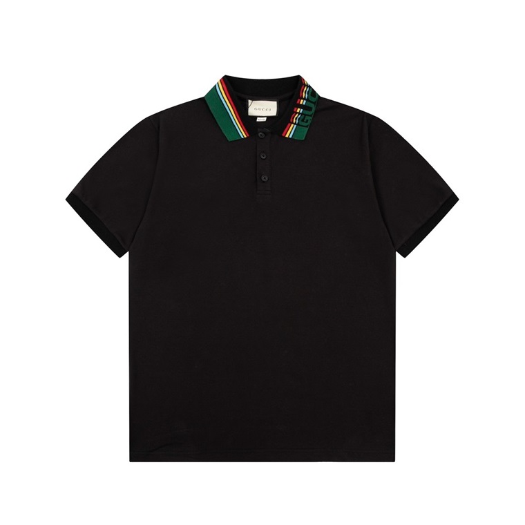 グッチメンズブラックポロ半袖Tシャツu749