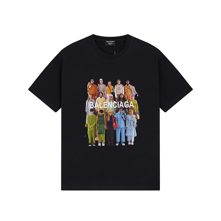 バレンシアガメンズブラッククルーネック半袖Tシャツa462