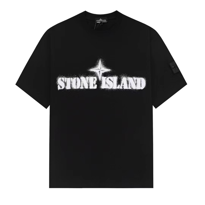 ストーンアイランドメンズブラッククルーネック半袖Tシャツt76