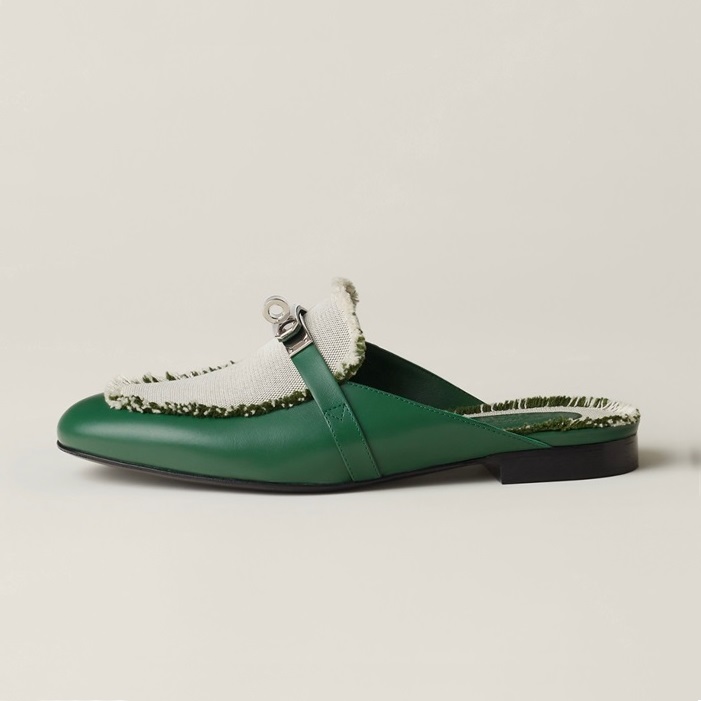 エルメスレディースグリーンブローファーe191