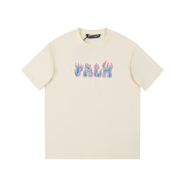 パームエンジェルスメンズアイボリークルーネック半袖Tシャツm407