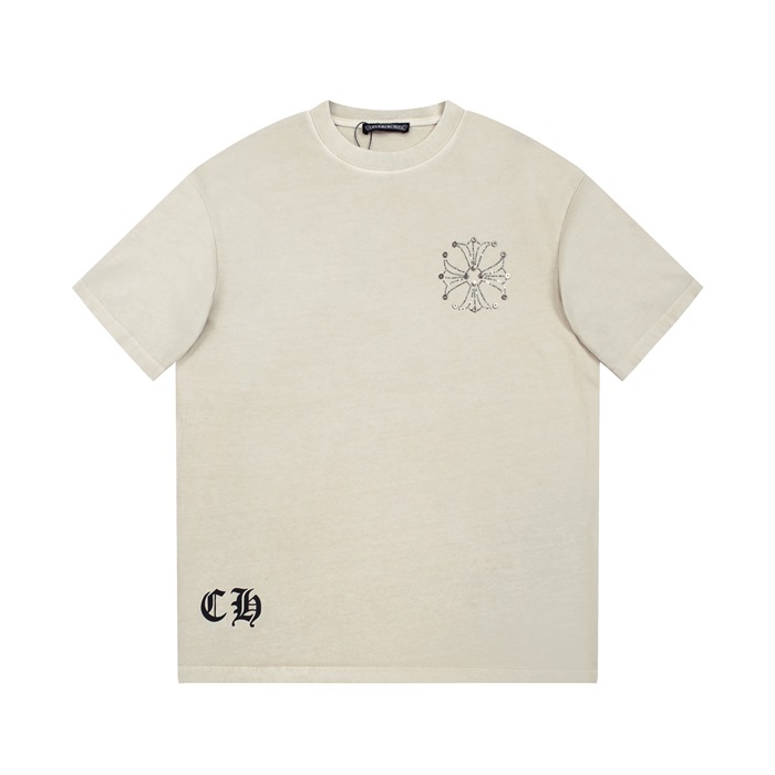 クロムハーツメンズベージュクルーネック半袖Tシャツh156