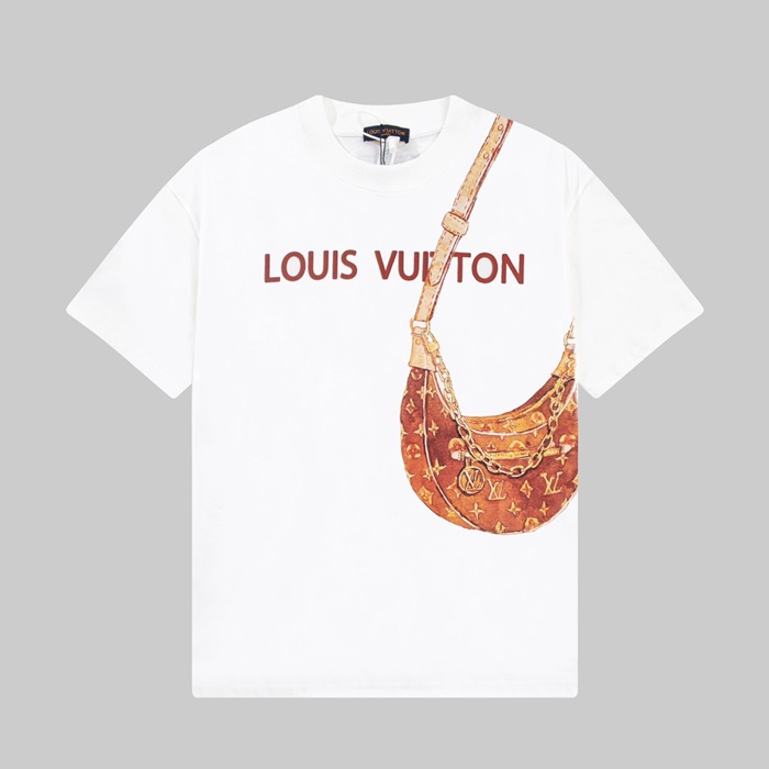 ルイヴィトンメンズホワイトクルーネック半袖Tシャツv1367