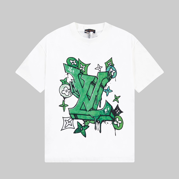 ルイヴィトンメンズホワイトクルーネック半袖Tシャツv1369