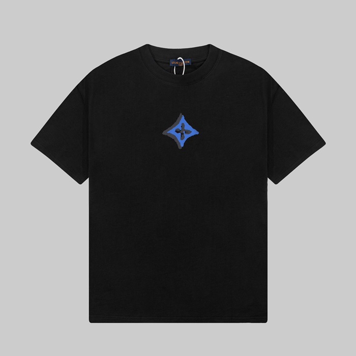 ルイヴィトンメンズブラッククルーネック半袖Tシャツv1372