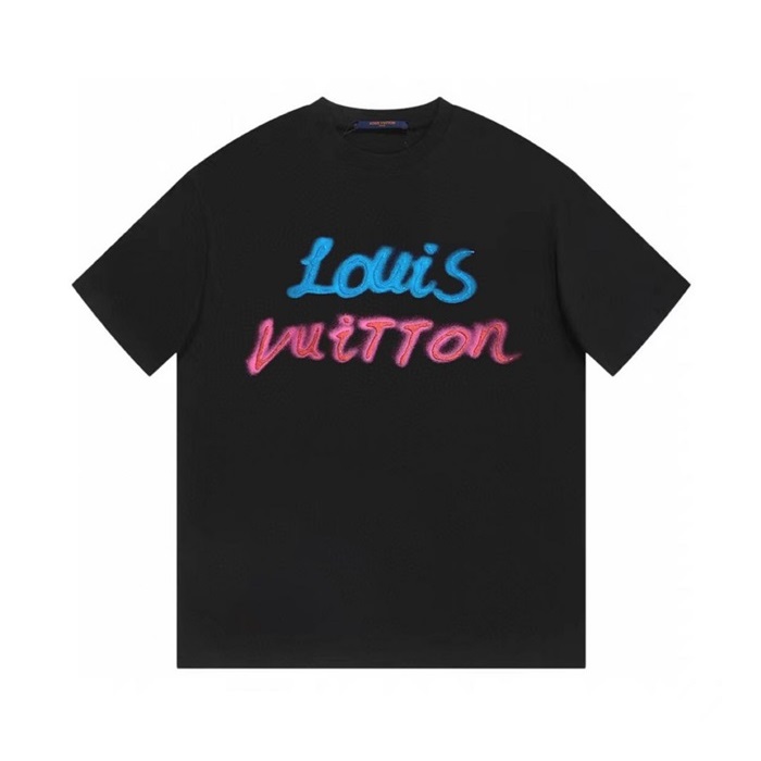 ルイヴィトンメンズブラッククルーネック半袖Tシャツv1376