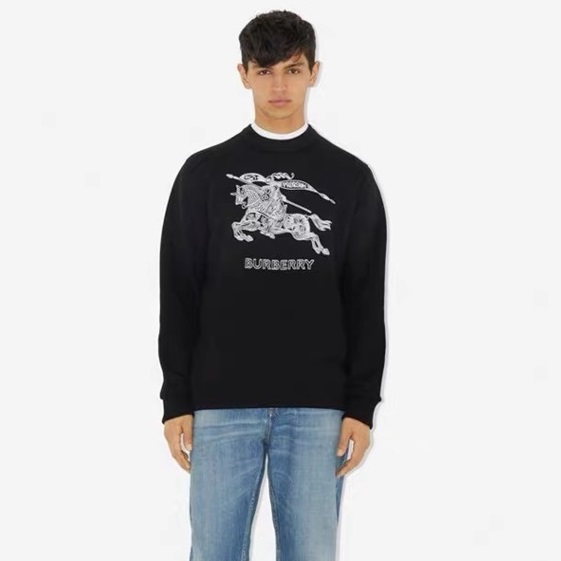 バーバリーメンズクルーネックブラックスウェットシャツu196