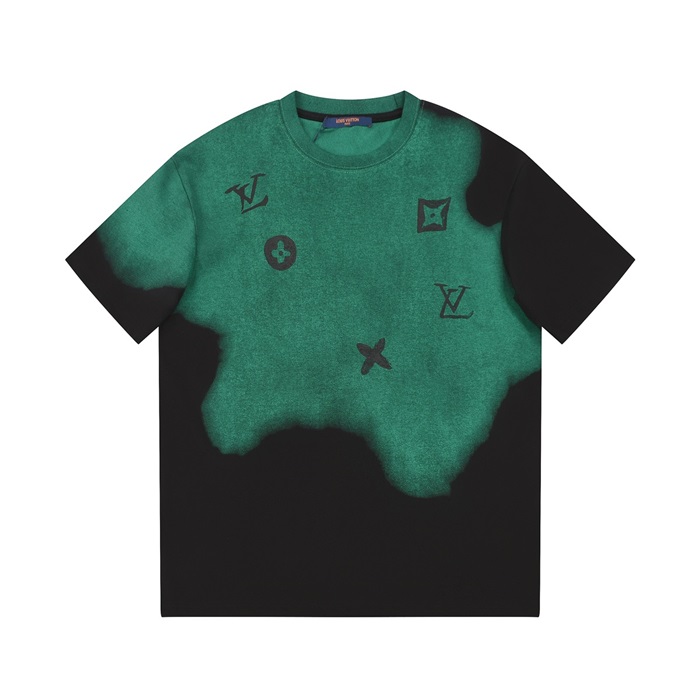 ルイヴィトンメンズブラッククルーネック半袖Tシャツv1390