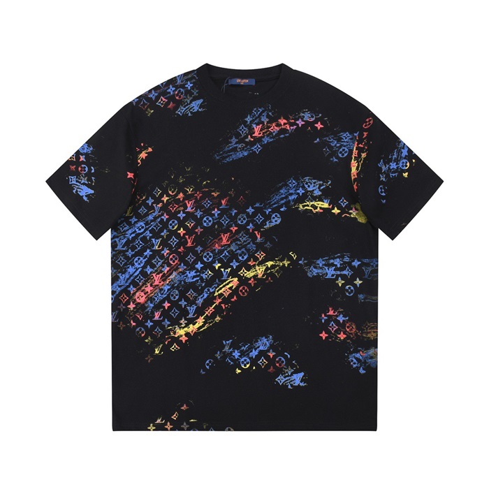 ルイヴィトンメンズブラッククルーネック半袖Tシャツv1394