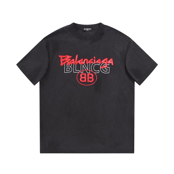 バレンシアガメンズブラッククルーネック半袖Tシャツa488
